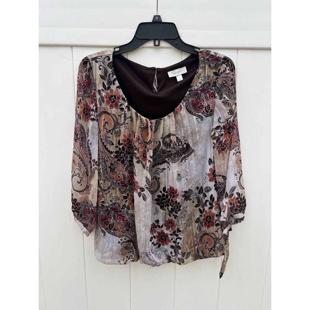 Dressbarn Top Floral Multicolor Lined Elastic Waist 3/4 Sleeve Casual
